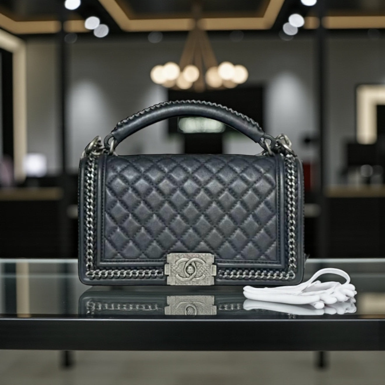 Limited Edition Chanel Top Handle Medium Boy Bag in Quilted Calfskin