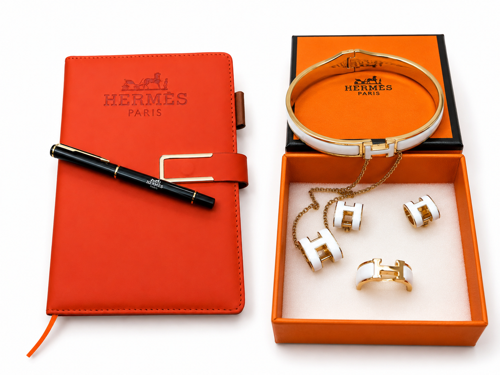 Bundle of Inspired H jewelry set and notebook set