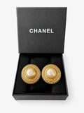 Vintage CHANEL CC Faux Pearl Rope Clip-On Earrings Gold Tone Made in France