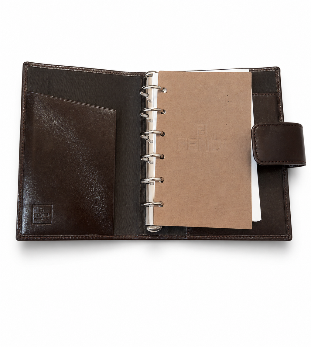 Fendi Zucca FF Logo Mini Agenda Planner Cover Brown Canvas & Leather