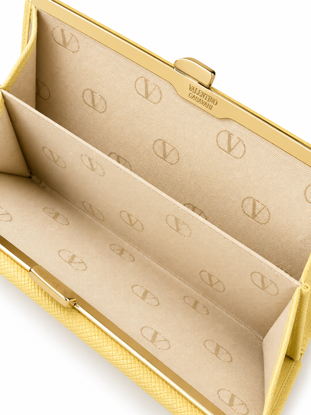 Valentino Garavani Yellow Grained Leather Continental Wallet Long Bifold