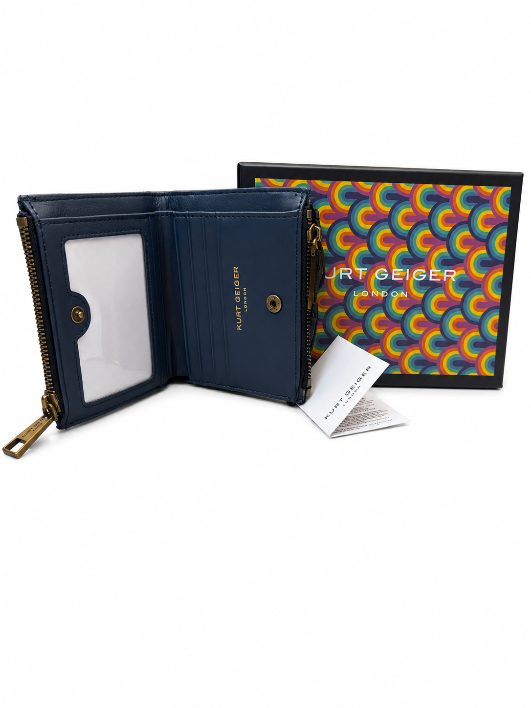 NWT Kurt Geiger London Denim Patchwork Zip Around Card Holder Wallet w/ Box