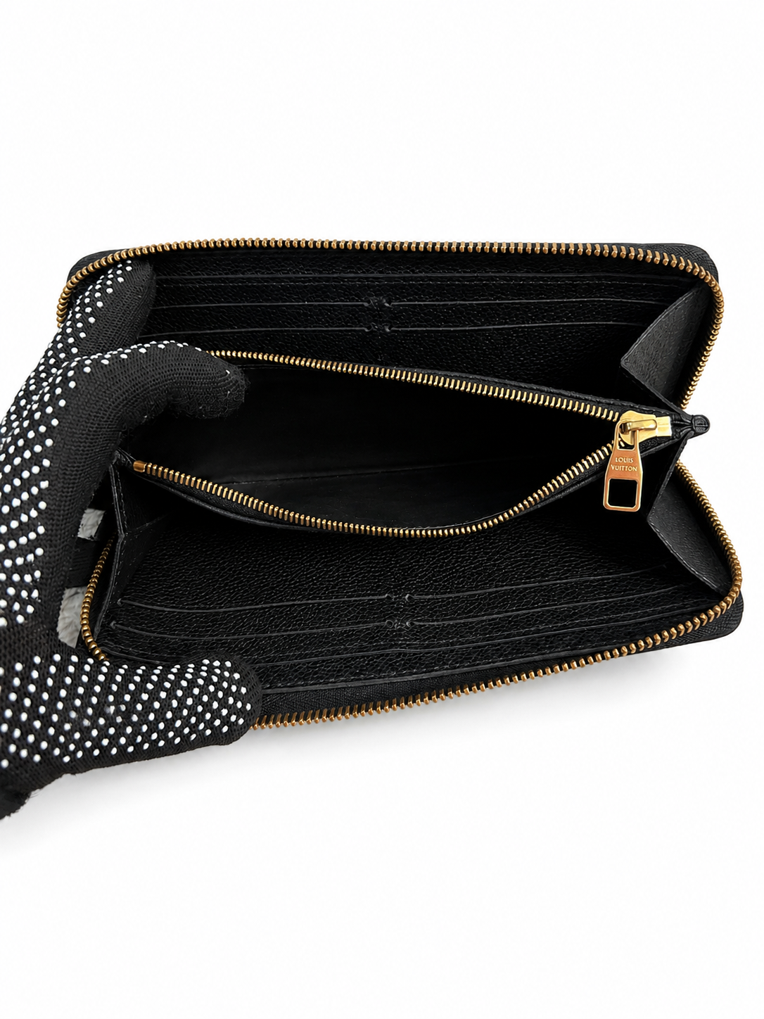 Louis Vuitton Black Embossed Monogram Zip Wallet with Tassel