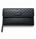Gucci Micro Guccissima Black Leather Continental Zip Around Wallet GG Embossed