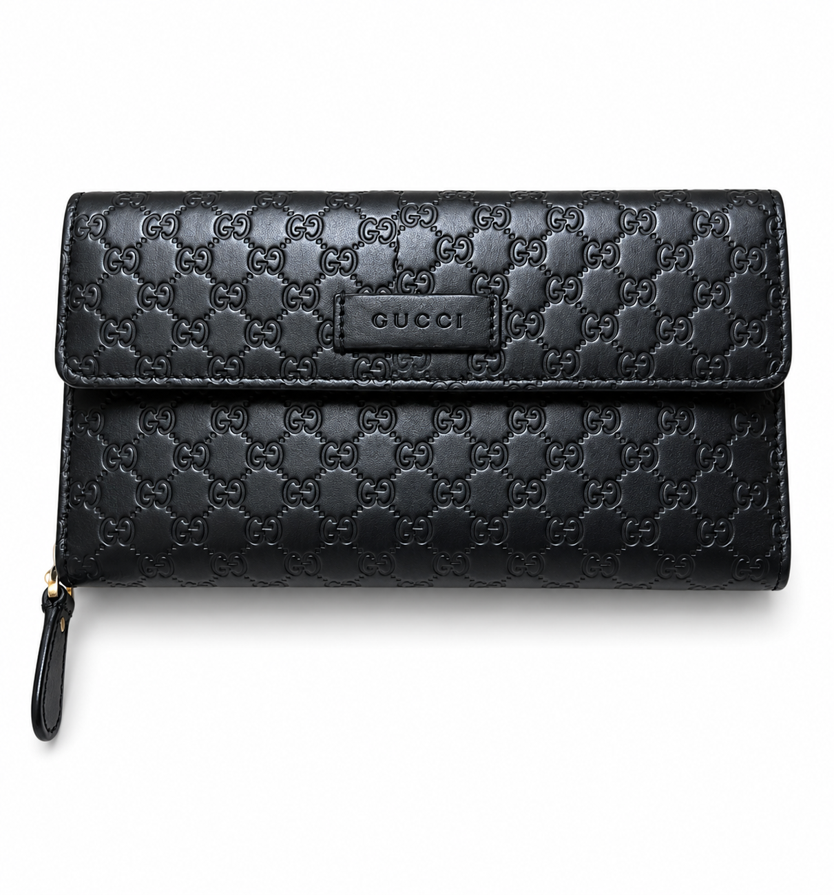 Gucci Micro Guccissima Black Leather Continental Zip Around Wallet GG Embossed