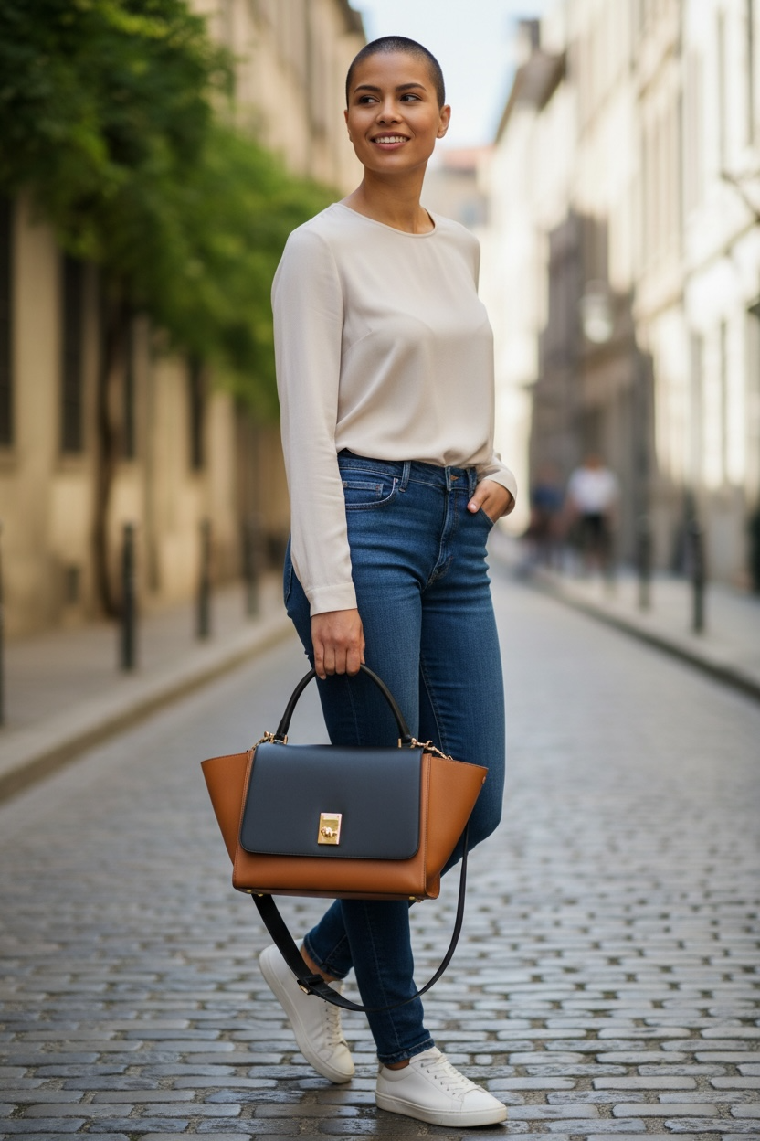 Celine Tricolor Leather Medium Trapeze Top Handle/Shoulder bag