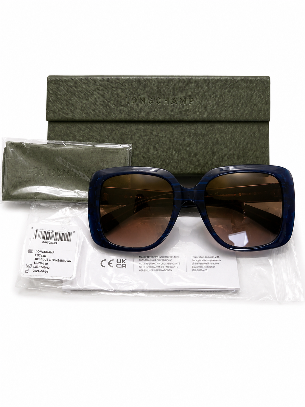 Longchamp Navy Acetate Sunglasses with Brown Accent