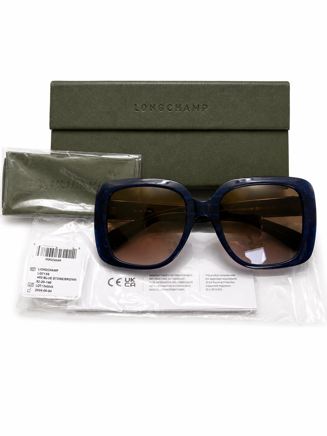 Longchamp Navy Acetate Sunglasses with Brown Accent