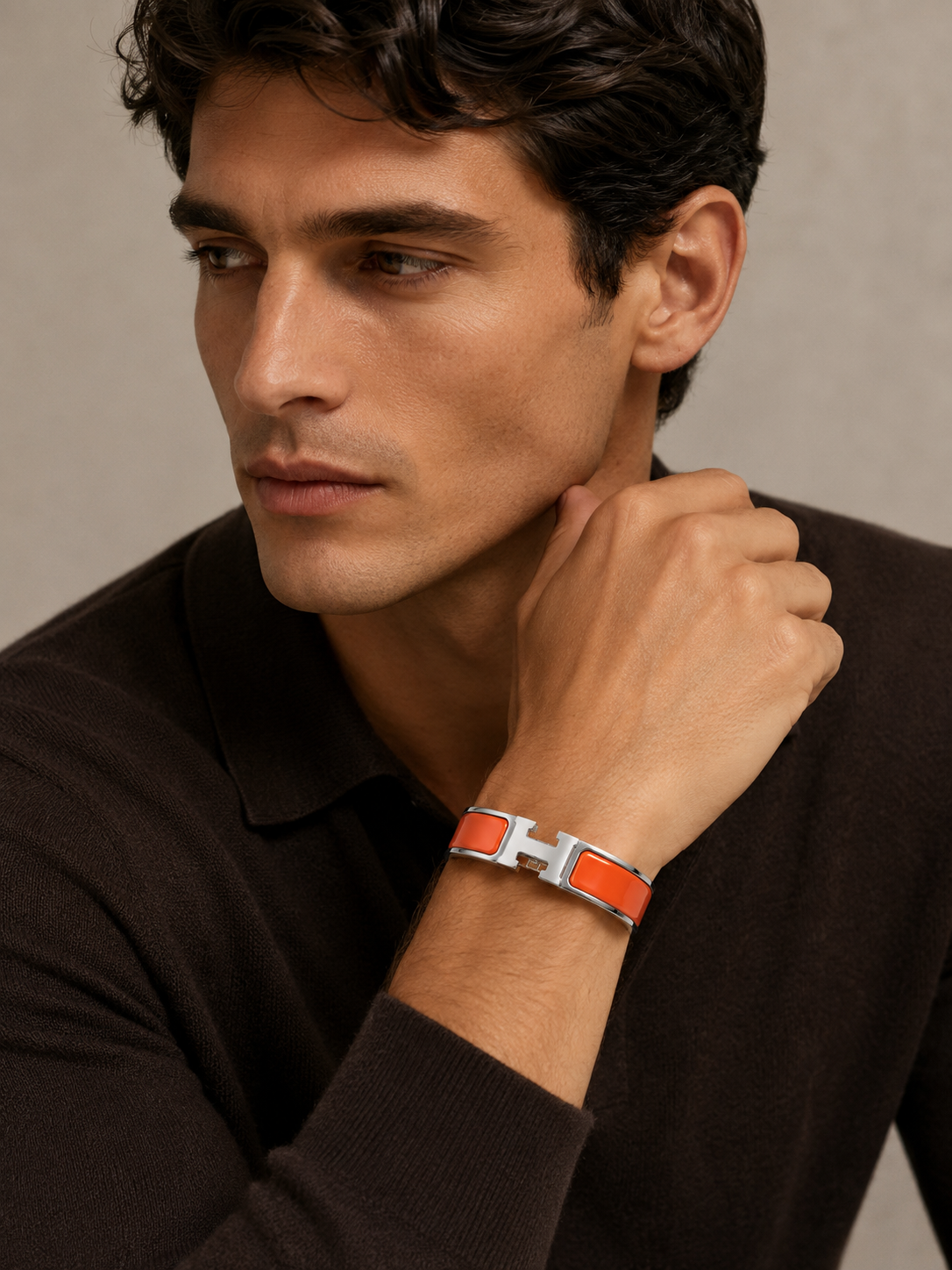 Hermès Clic H Bracelet PM Orange Enamel Palladium Plated with Box & Pouch