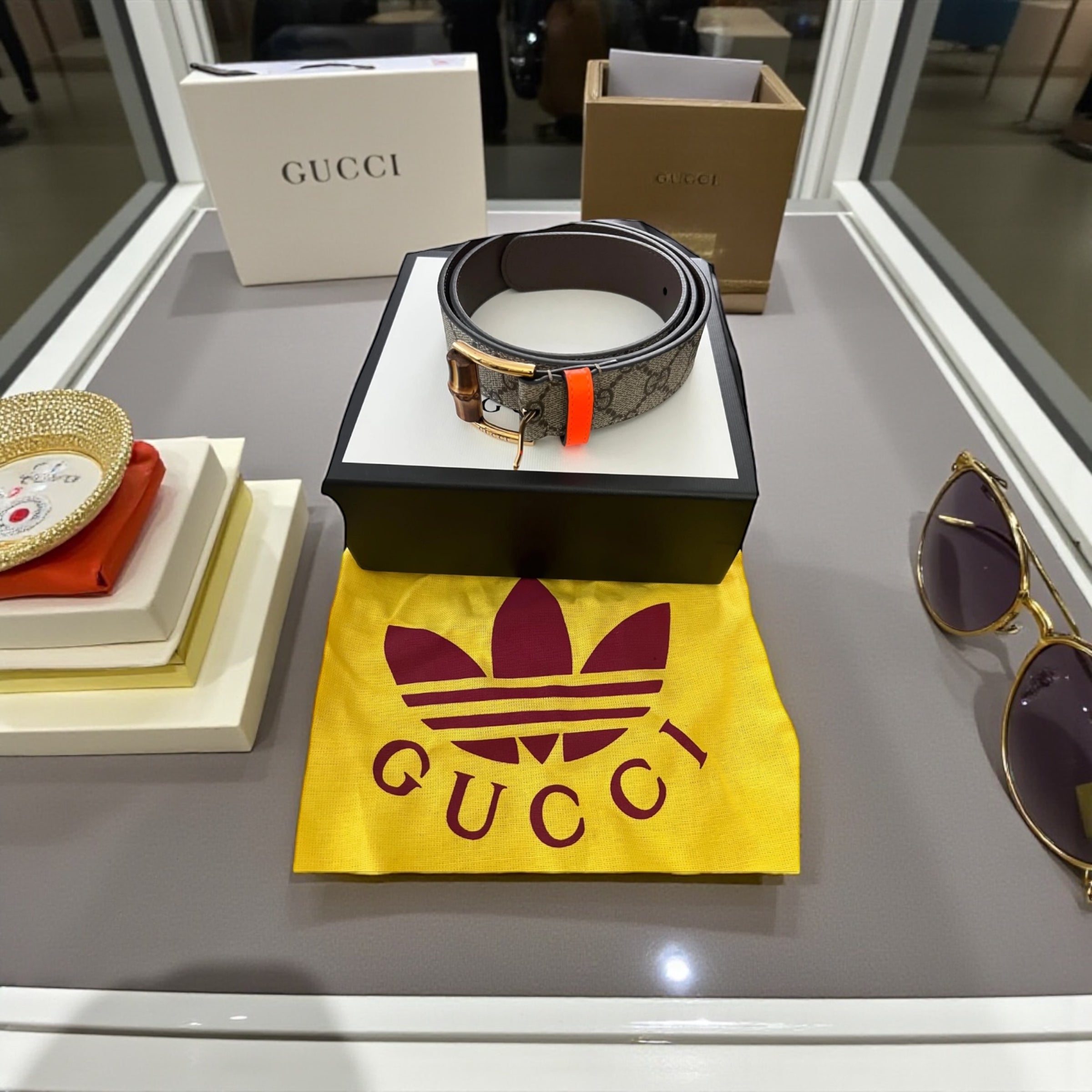 Gucci x Adidas Monogram Bamboo Buckle belt (Size 85)