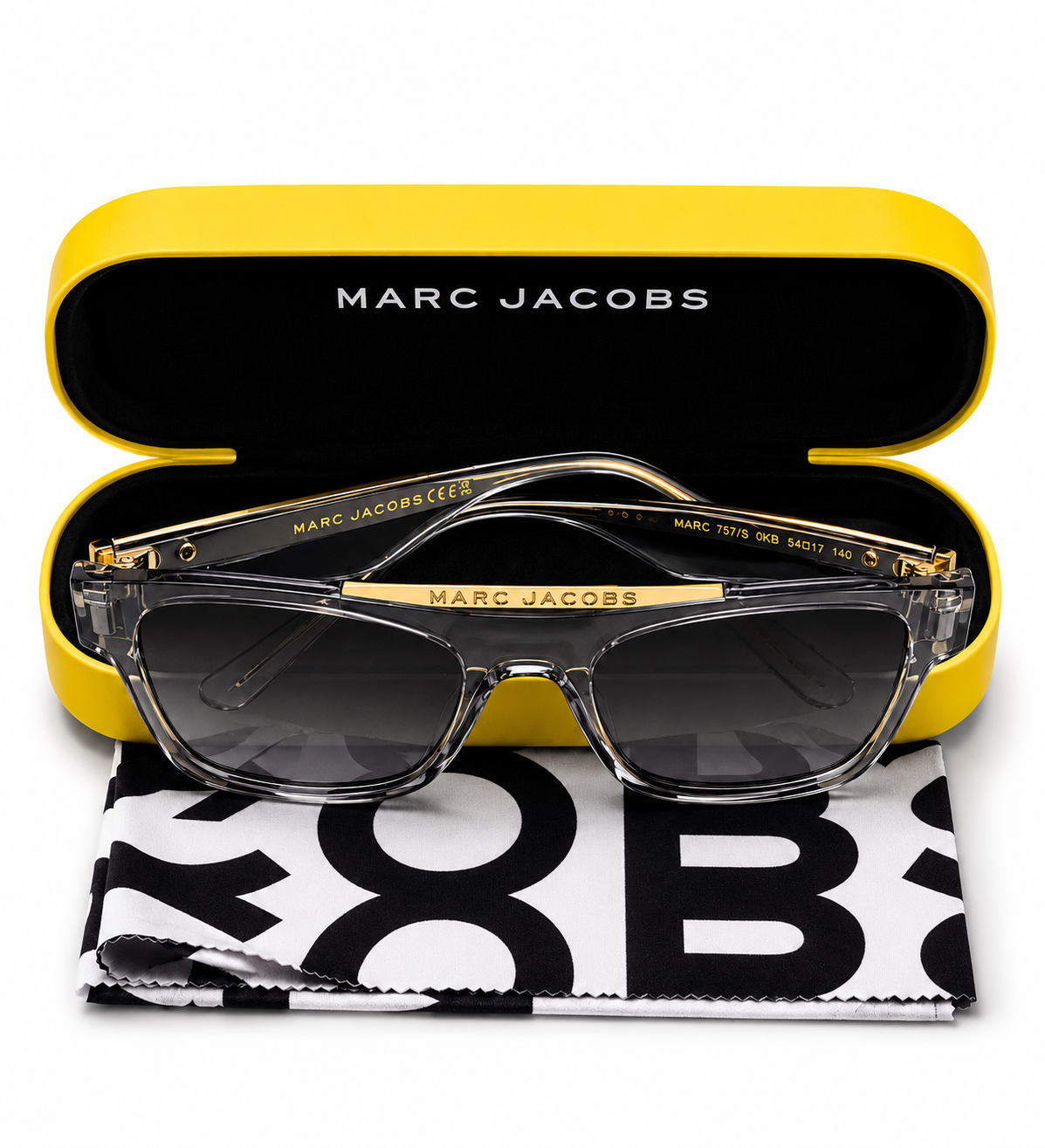 Marc Jacobs Transparent Frame Sunglasses with Gold Logo and Gray Lenses