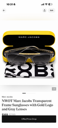NWOT Marc Jacobs Transparent Frame Sunglasses with Gold Logo and Gray Lenses