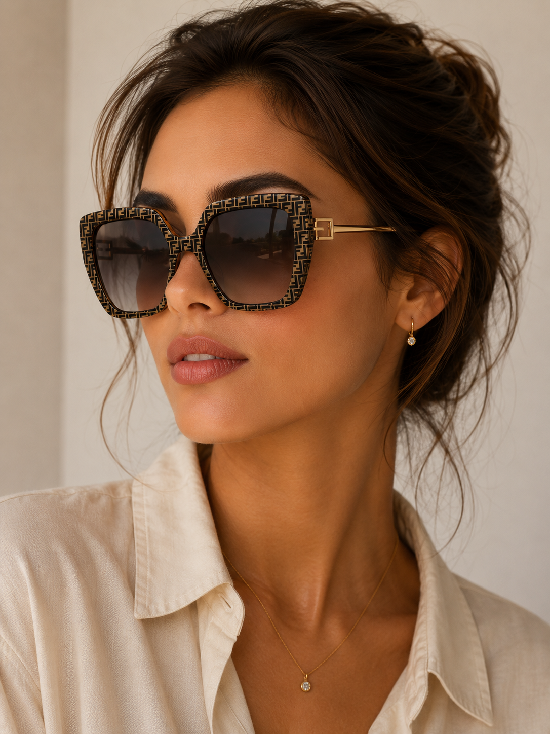Fendi Black & Brown FF-Logo Square Sunglasses
