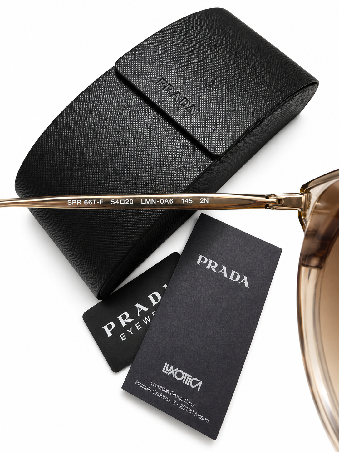 Prada SPR 66T-F Cat Eye Sunglasses Brown Gradient Gold Frame w/ Case & Card