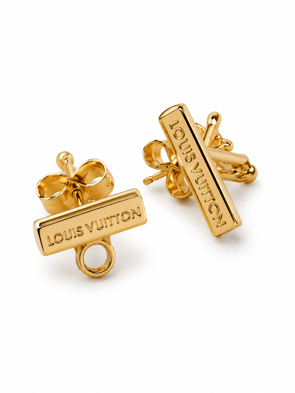 Authentic Louis Vuitton LV Iconic Gold Tone Stud Earrings w/ Box, Dust Bag & COA