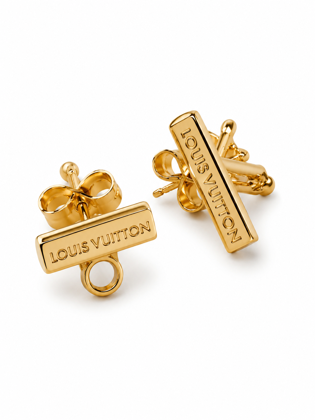 Authentic Louis Vuitton LV Iconic Gold Tone Stud Earrings w/ Box, Dust Bag & COA