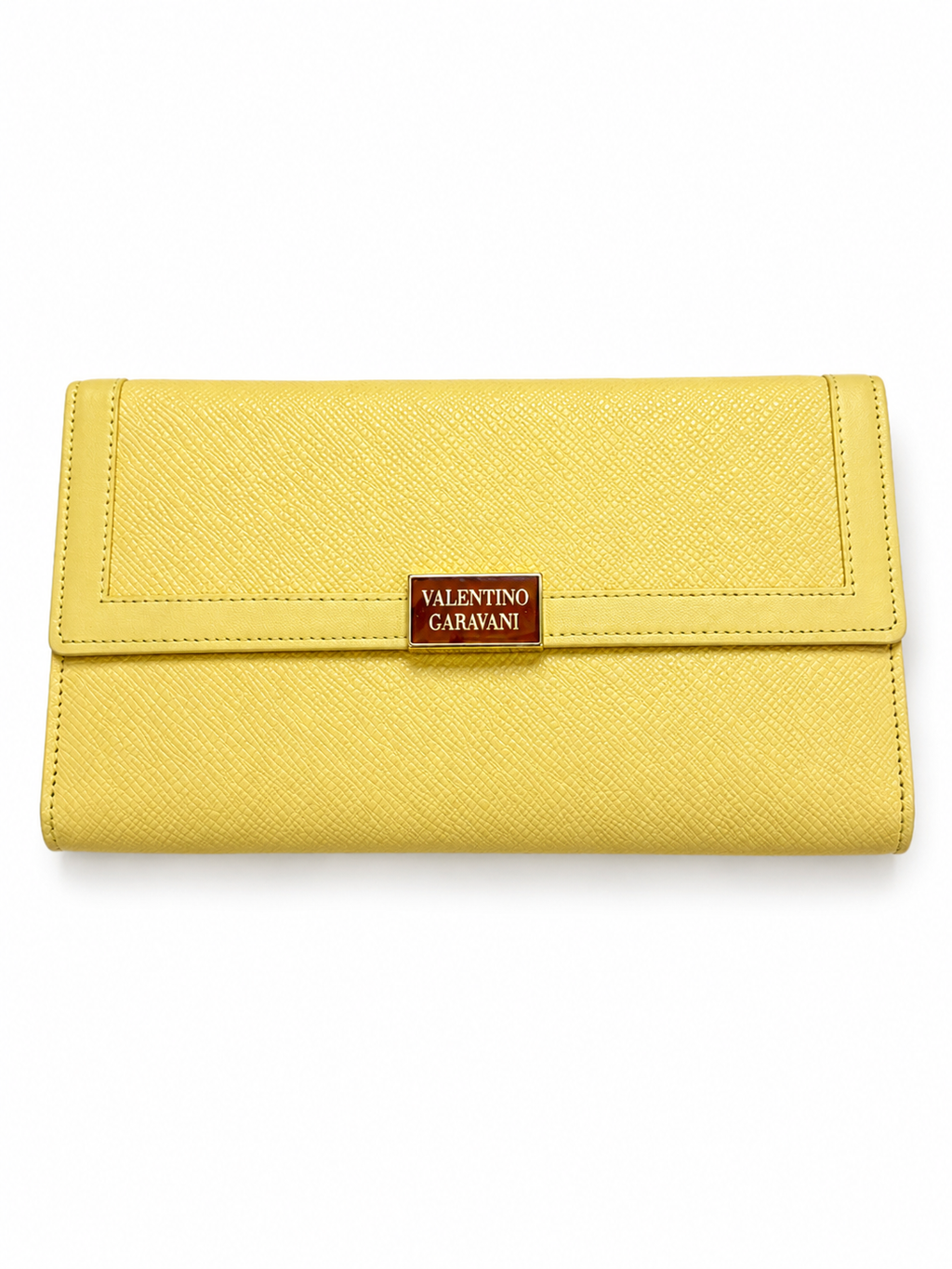 Valentino Garavani Yellow Grained Leather Continental Wallet Long Bifold