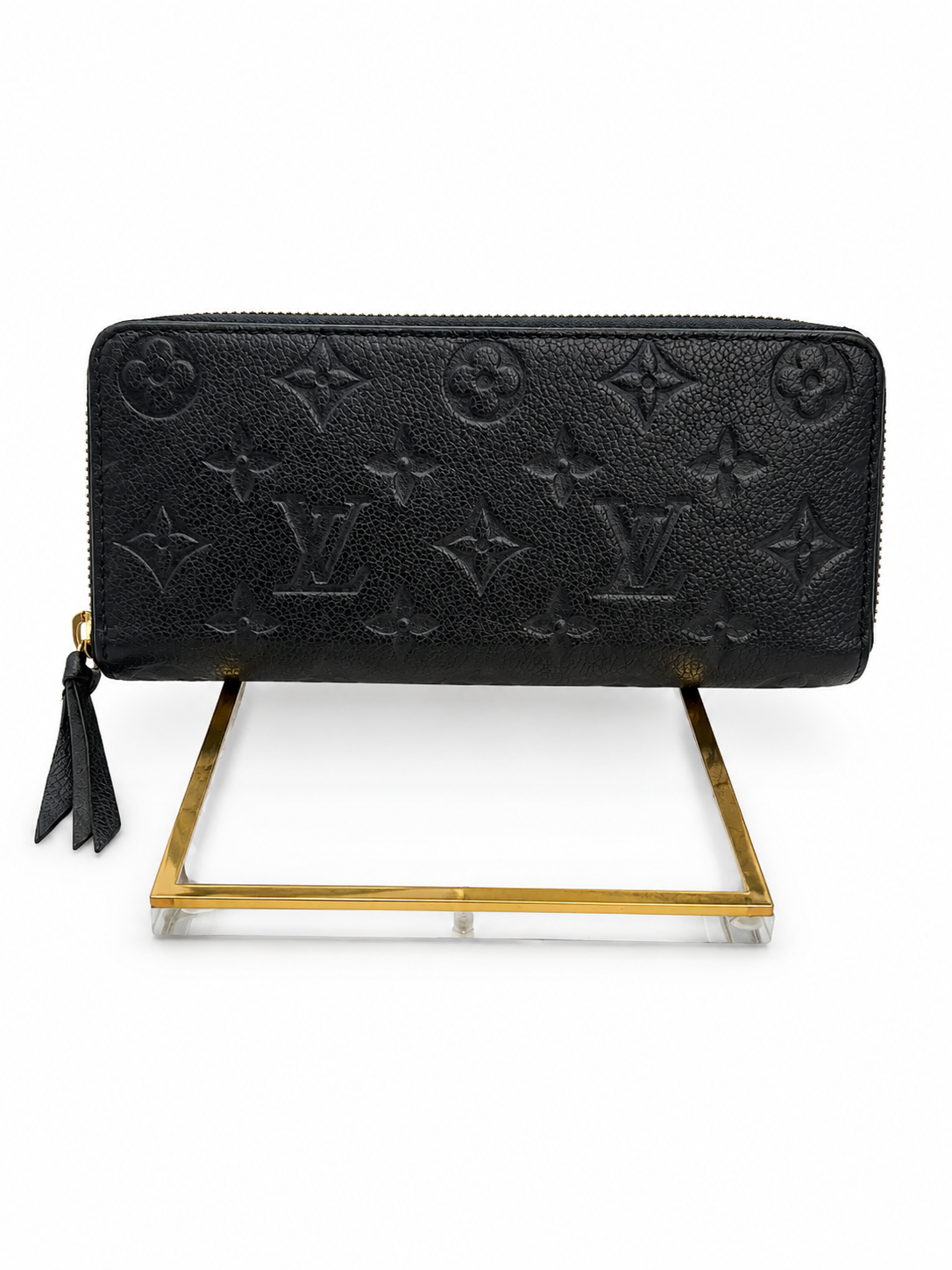 Louis Vuitton Black Embossed Monogram Zip Wallet with Tassel