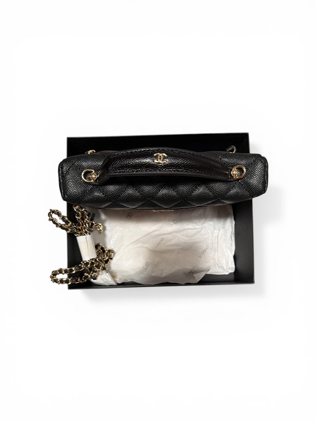 CHANEL Beauty Black Quilted Leather Crossbody with Gold Chain and CC Logo