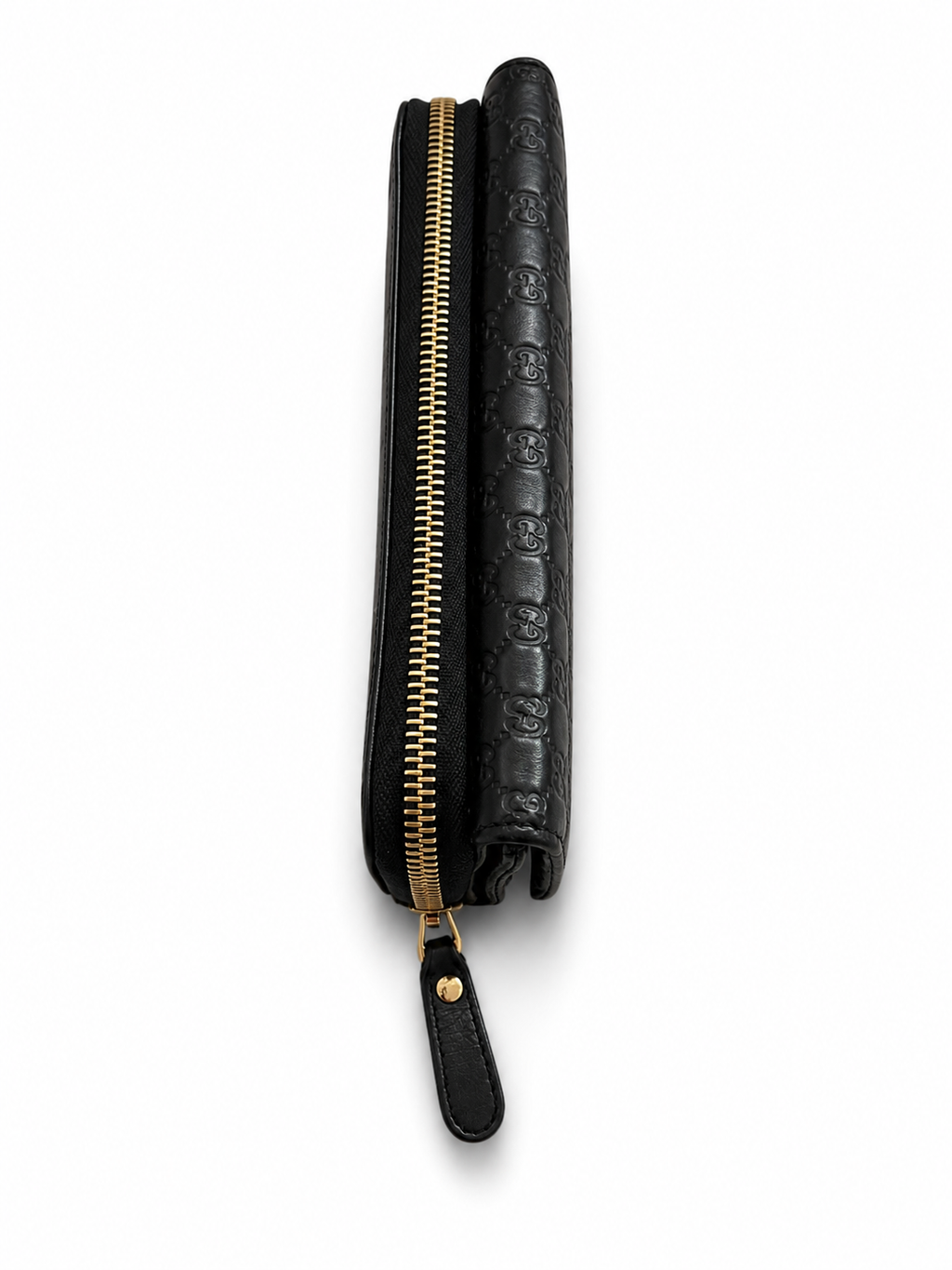Gucci Micro Guccissima Black Leather Continental Zip Around Wallet GG Embossed