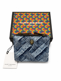 NWT Kurt Geiger London Denim Patchwork Zip Around Card Holder Wallet w/ Box