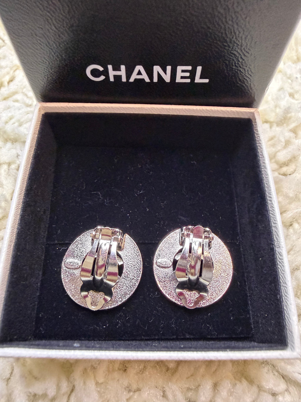 Authentic Chanel Silver CC Clip-On Earrings | Vintage | Box + Legitmark COA