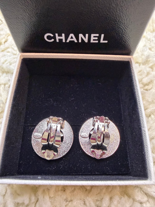 Authentic Chanel Silver CC Clip-On Earrings | Vintage | Box + Legitmark COA