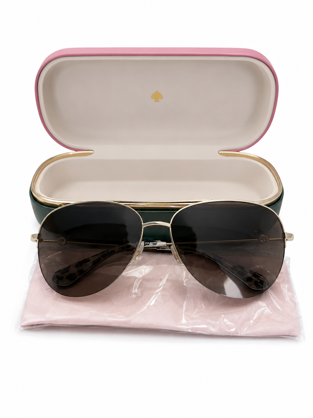 kate spade Gold-Tone Aviator Sunglasses with Dark Smoke Lenses and Pink Case