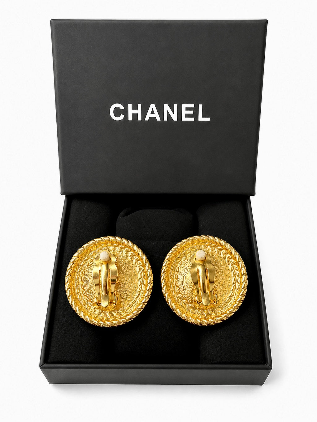 Vintage CHANEL CC Faux Pearl Rope Clip-On Earrings Gold Tone Made in France