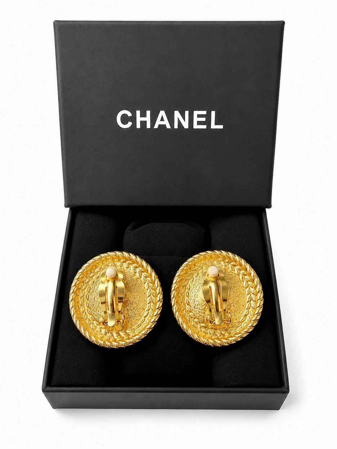 Vintage CHANEL CC Faux Pearl Rope Clip-On Earrings Gold Tone Made in France