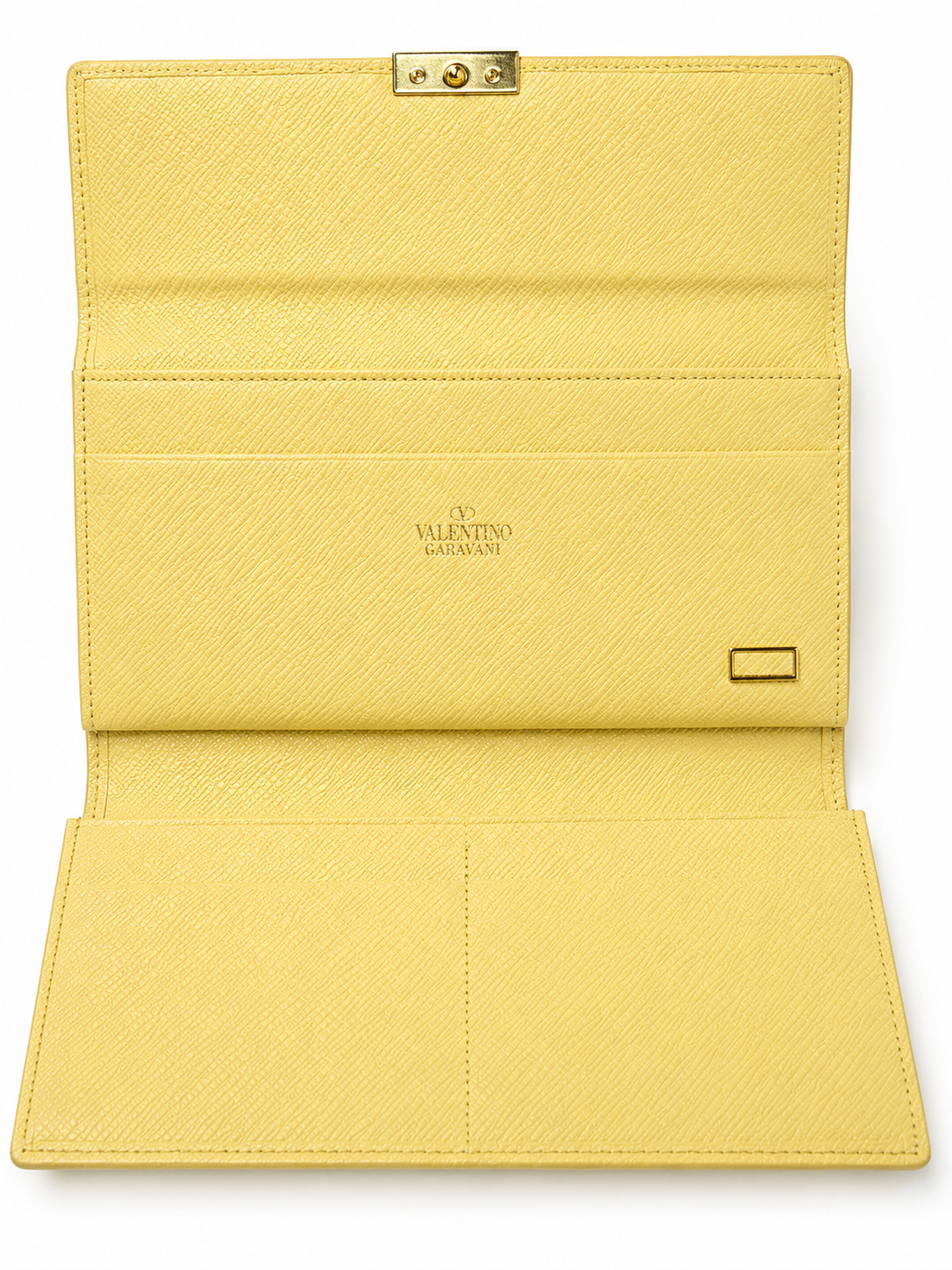 Valentino Garavani Yellow Grained Leather Continental Wallet Long Bifold