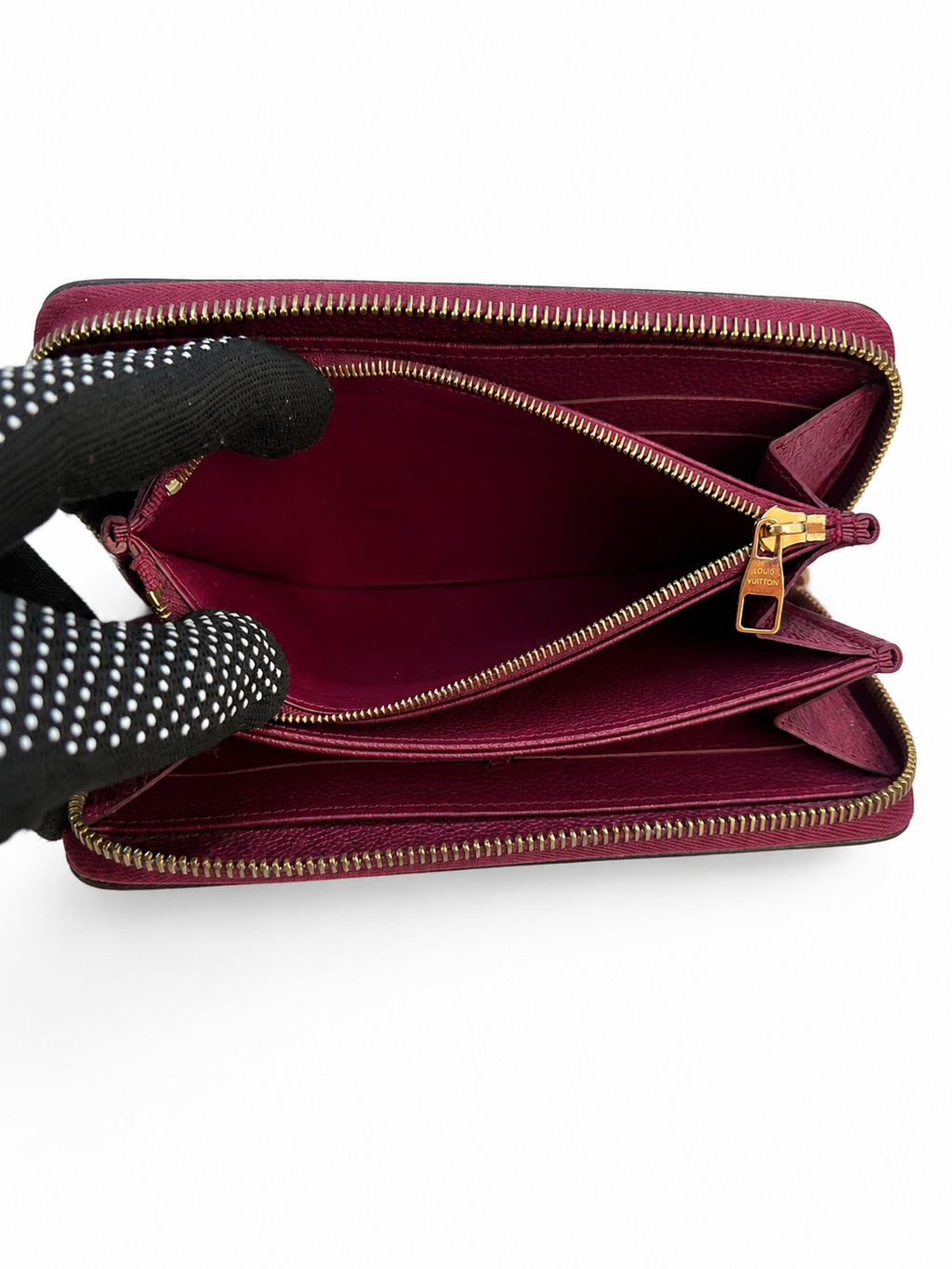 Louis Vuitton Deep Burgundy Embossed Monogram Zip Wallet