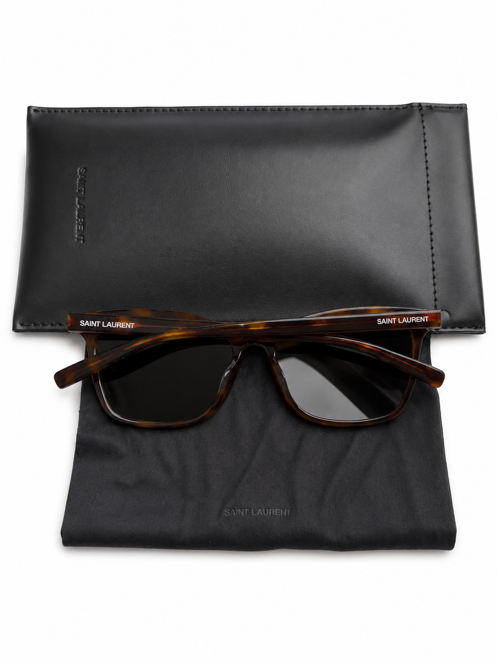 Saint Laurent Men’s Tortoiseshell Sunglasses with Dark Lenses