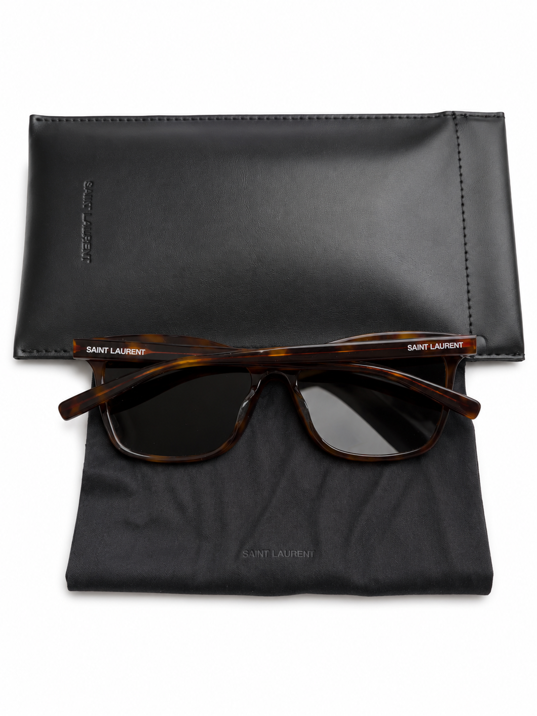 Saint Laurent Men’s Tortoiseshell Sunglasses with Dark Lenses