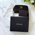 Prada Black saffiano Leather Zip around key Wallet