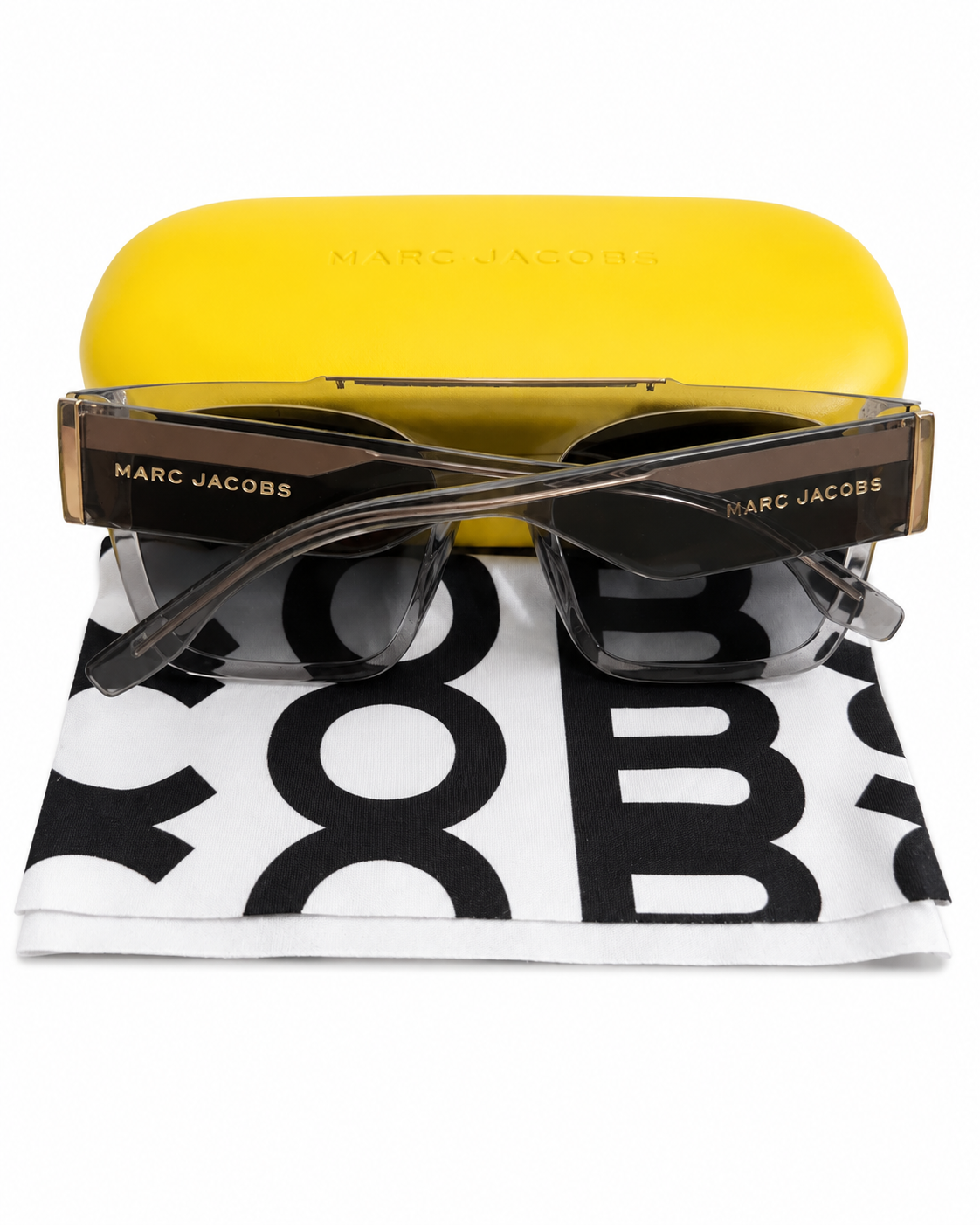 Marc Jacobs Transparent Frame Sunglasses with Gold Logo and Gray Lenses
