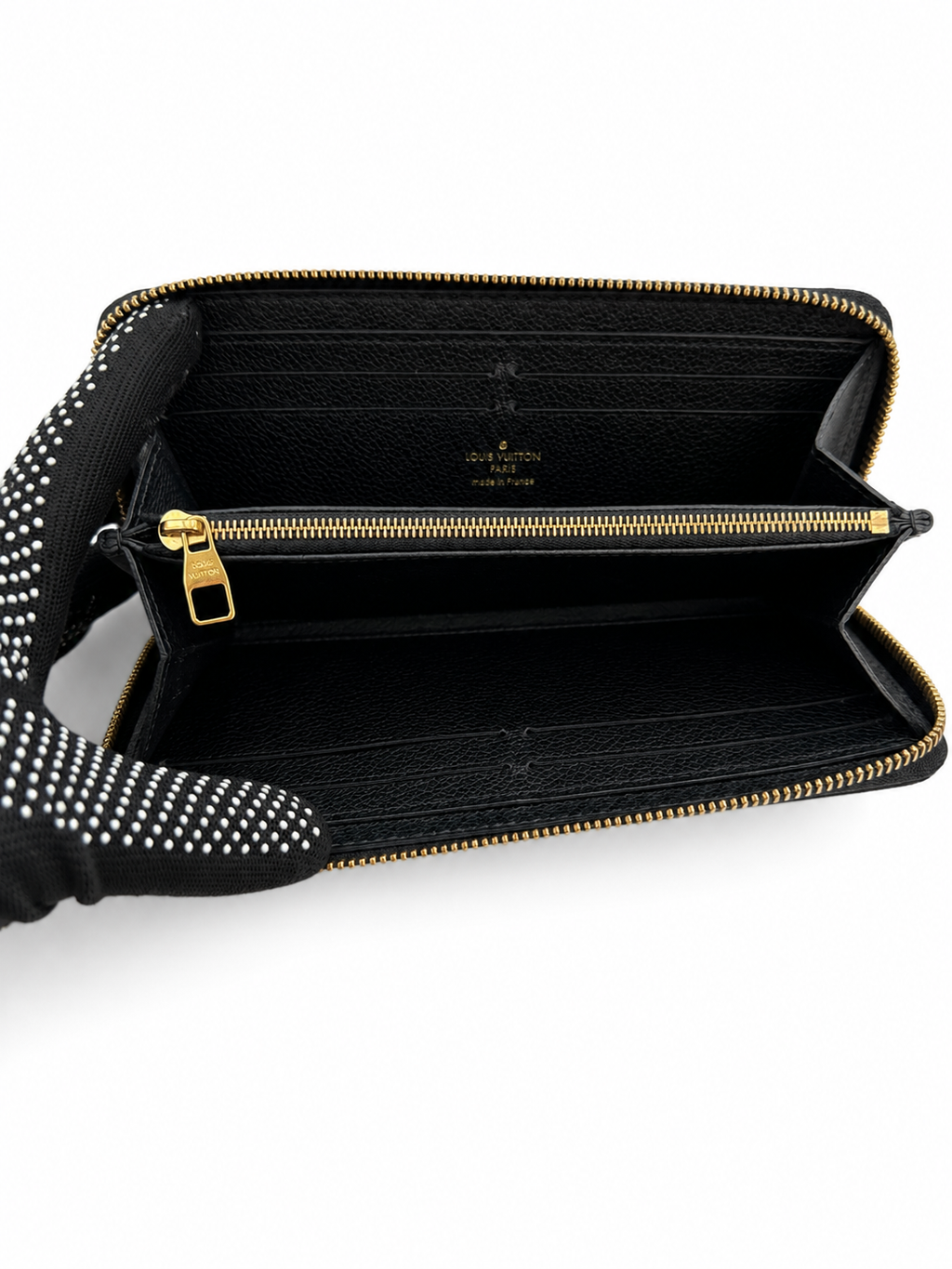 Louis Vuitton Black Embossed Monogram Zip Wallet with Tassel