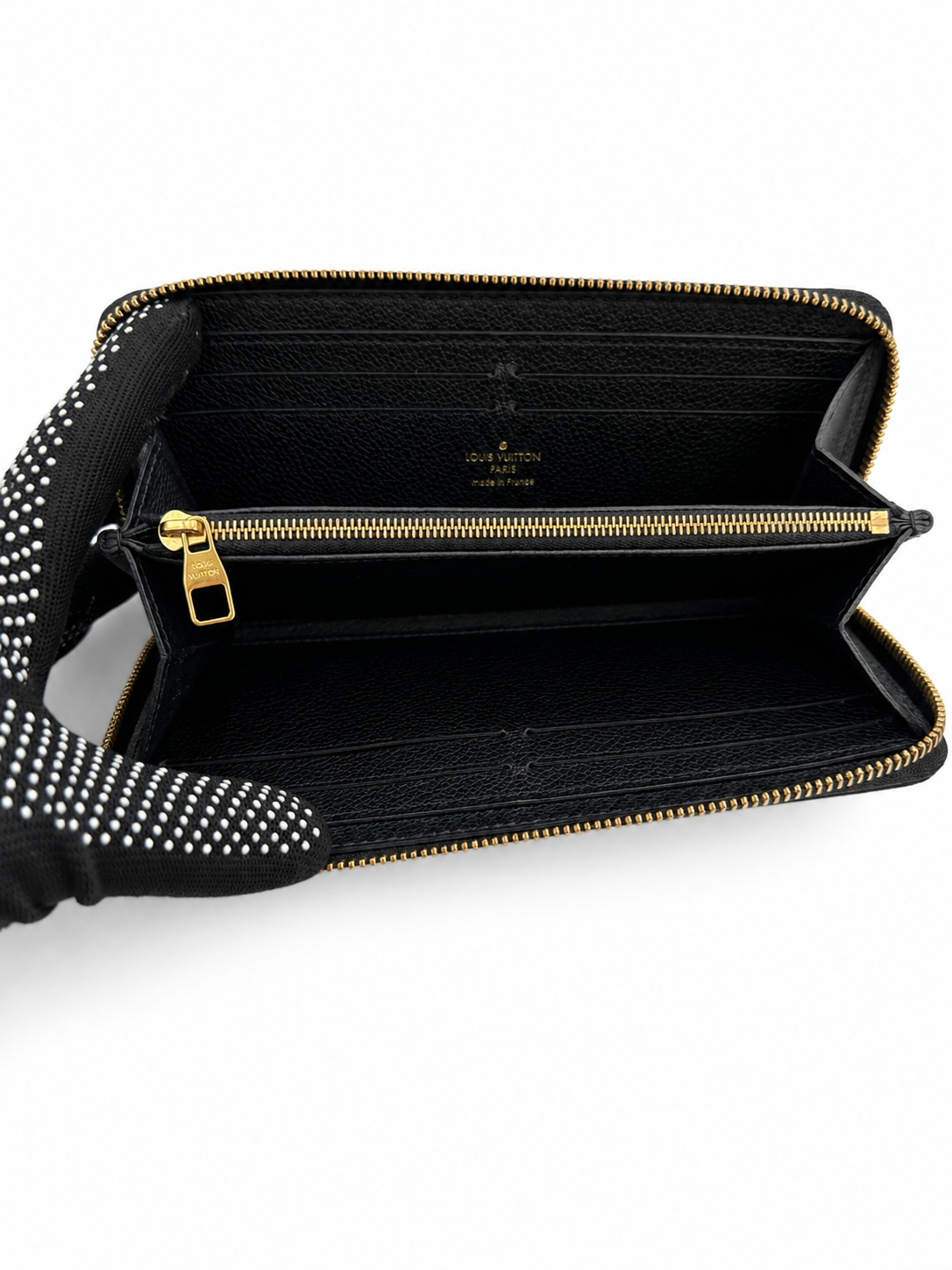 Louis Vuitton Black Embossed Monogram Zip Wallet with Tassel