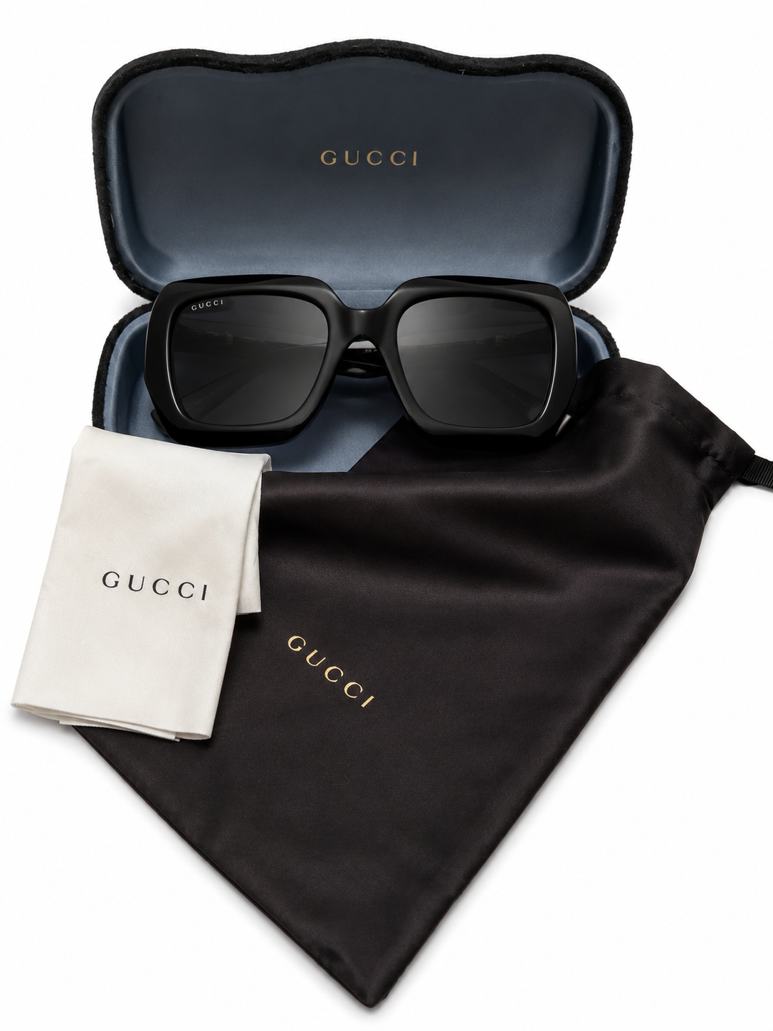 Gucci Women's Oversized Square Sunglasses in Black with Gold Logo