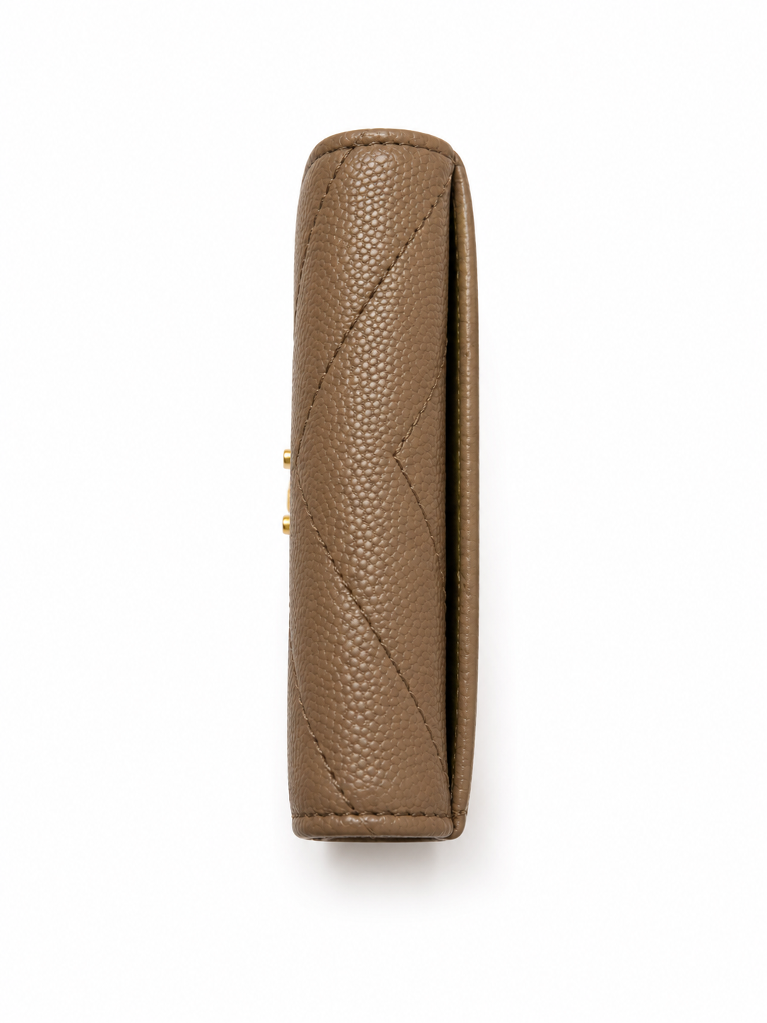 YSL Monogram Compact Trifold Wallet Taupe Grain de Poudre Leather GHW