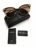 Prada SPR 66T-F Cat Eye Sunglasses Brown Gradient Gold Frame w/ Case & Card