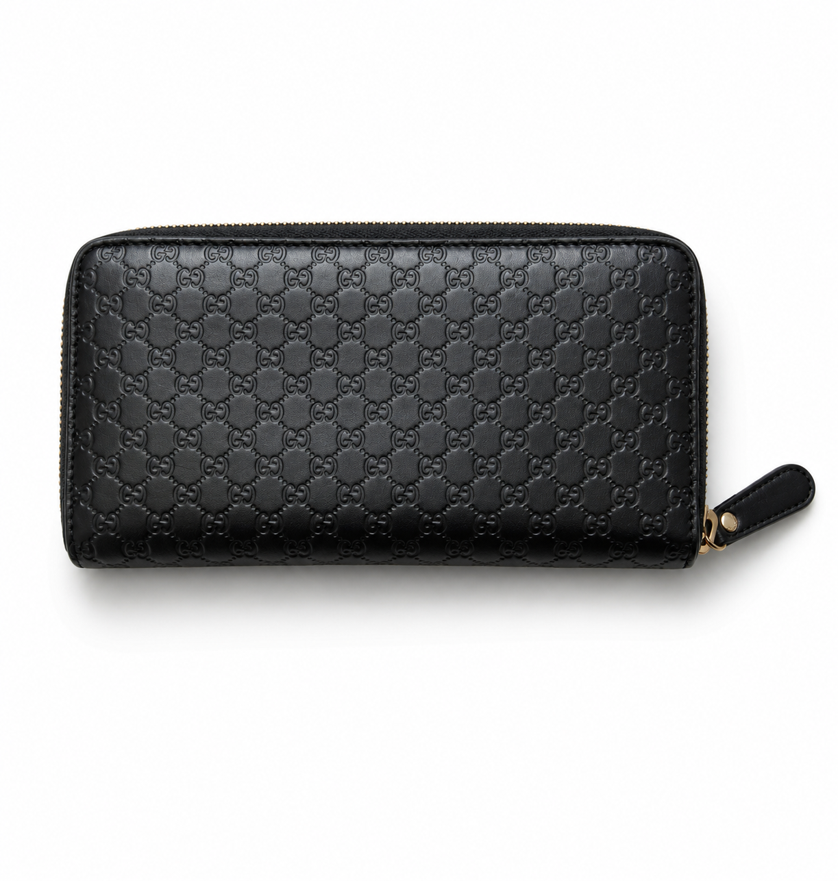 Gucci Micro Guccissima Black Leather Continental Zip Around Wallet GG Embossed