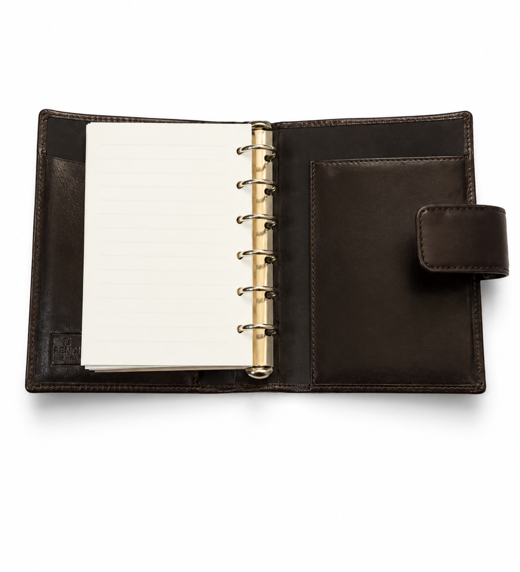 Fendi Zucca FF Logo Mini Agenda Planner Cover Brown Canvas & Leather