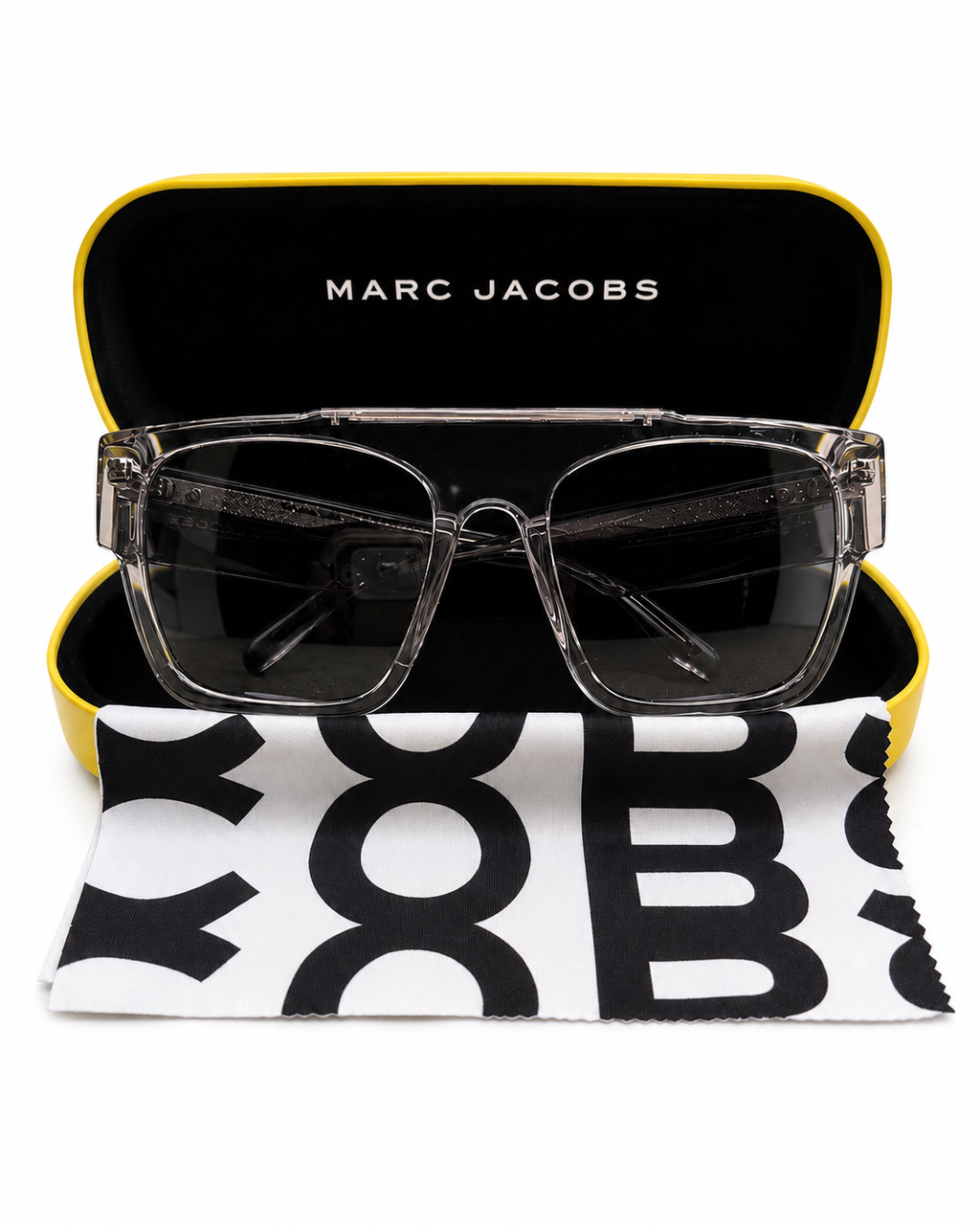 Marc Jacobs Transparent Frame Sunglasses with Gold Logo and Gray Lenses
