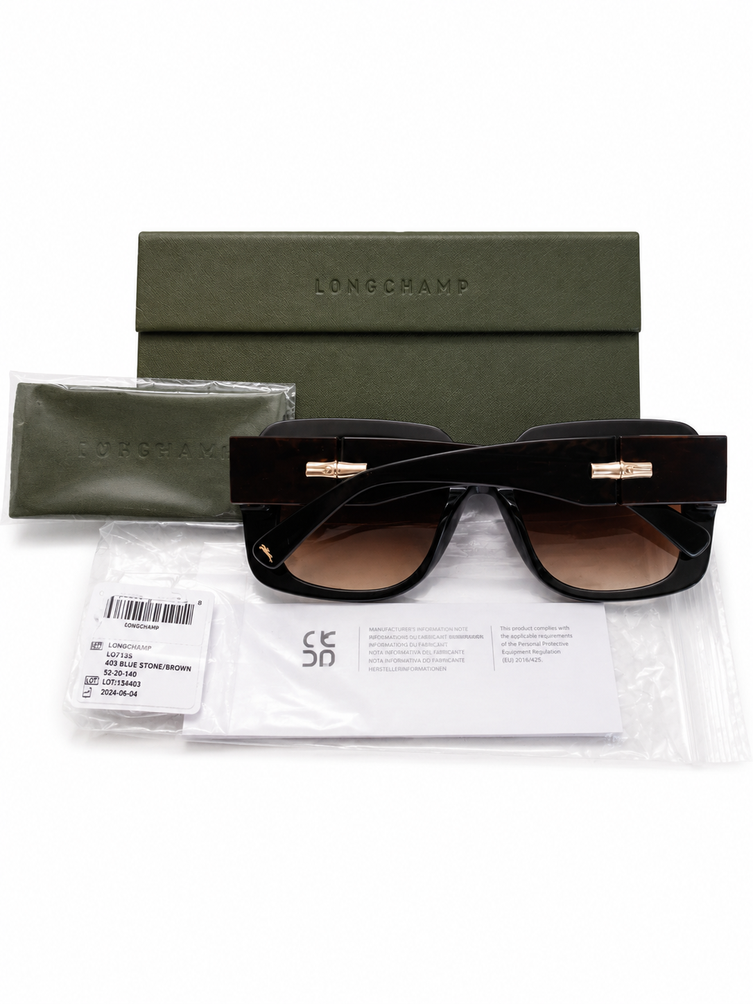 Longchamp Navy Acetate Sunglasses with Brown Accent