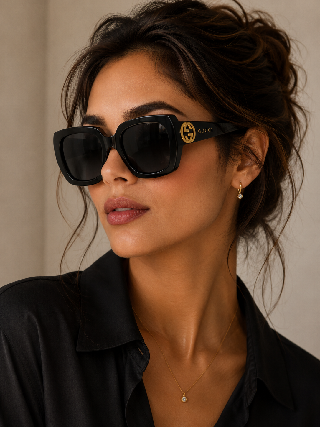 Gucci Women's Oversized Square Sunglasses in Black with Gold Logo