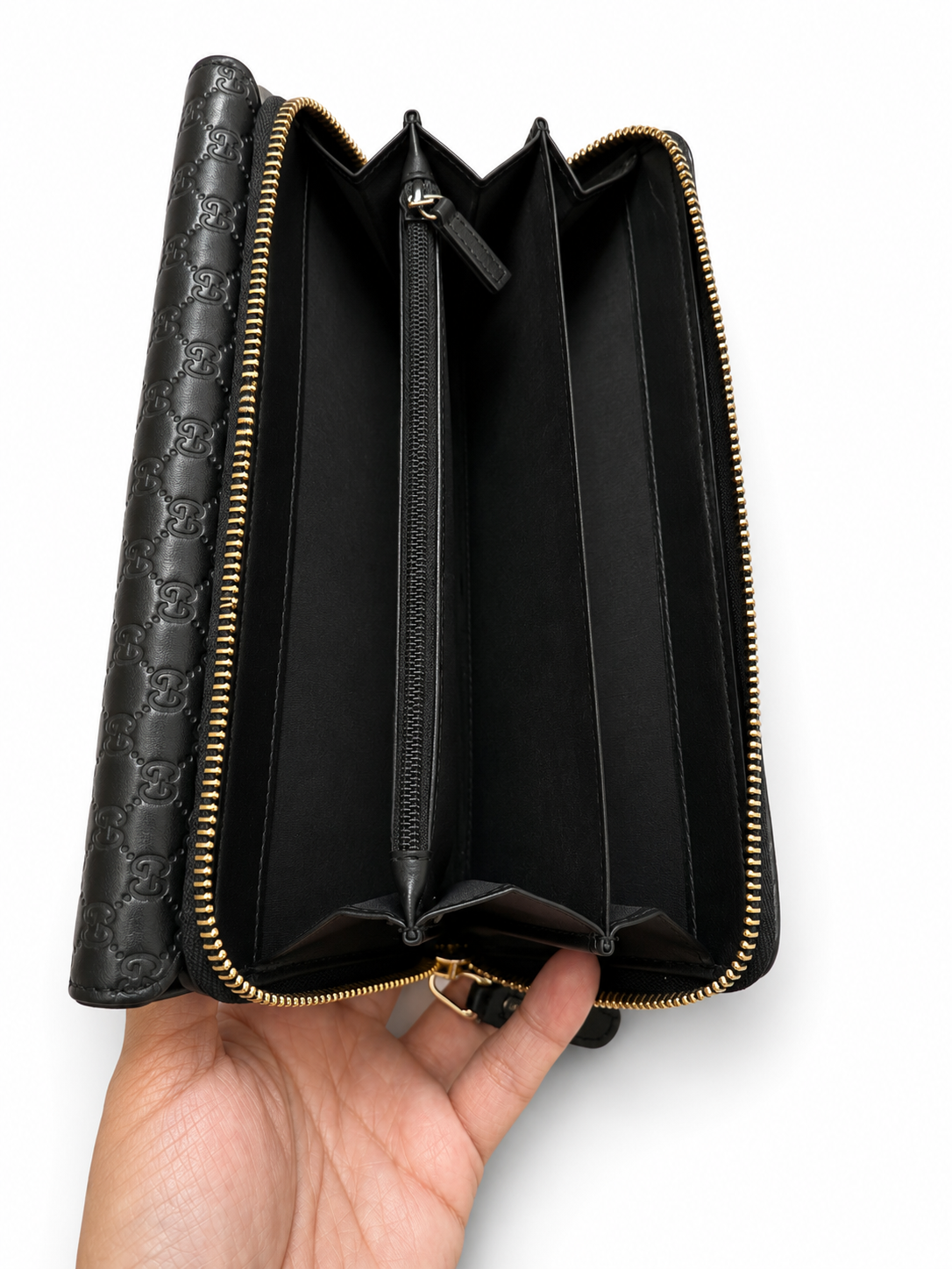 Gucci Micro Guccissima Black Leather Continental Zip Around Wallet GG Embossed