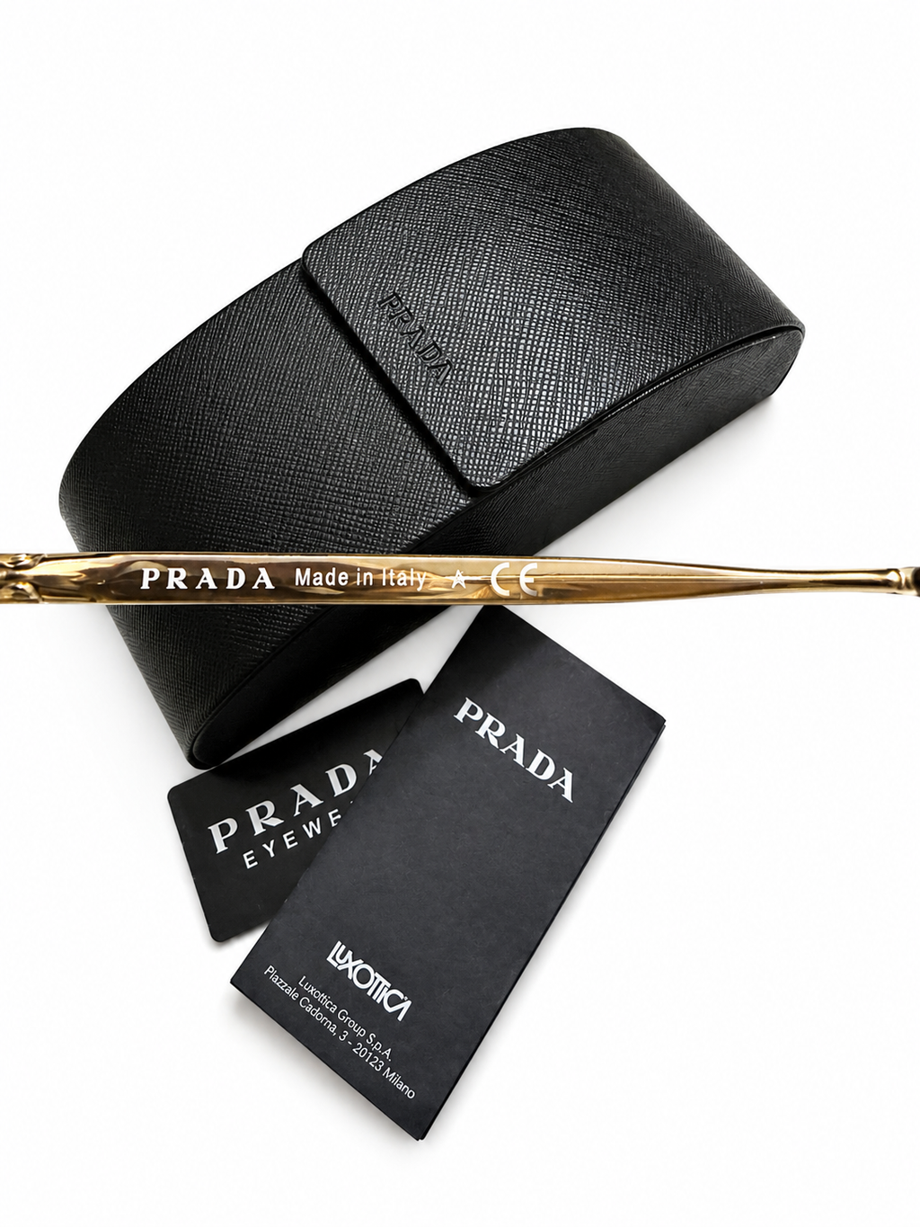 Prada SPR 66T-F Cat Eye Sunglasses Brown Gradient Gold Frame w/ Case & Card