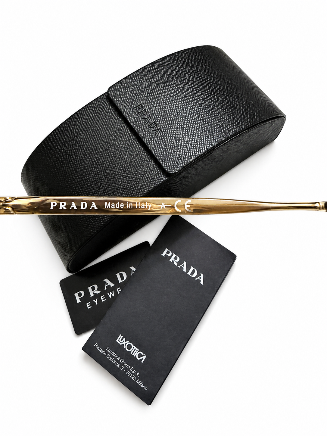 Prada SPR 66T-F Cat Eye Sunglasses Brown Gradient Gold Frame w/ Case & Card