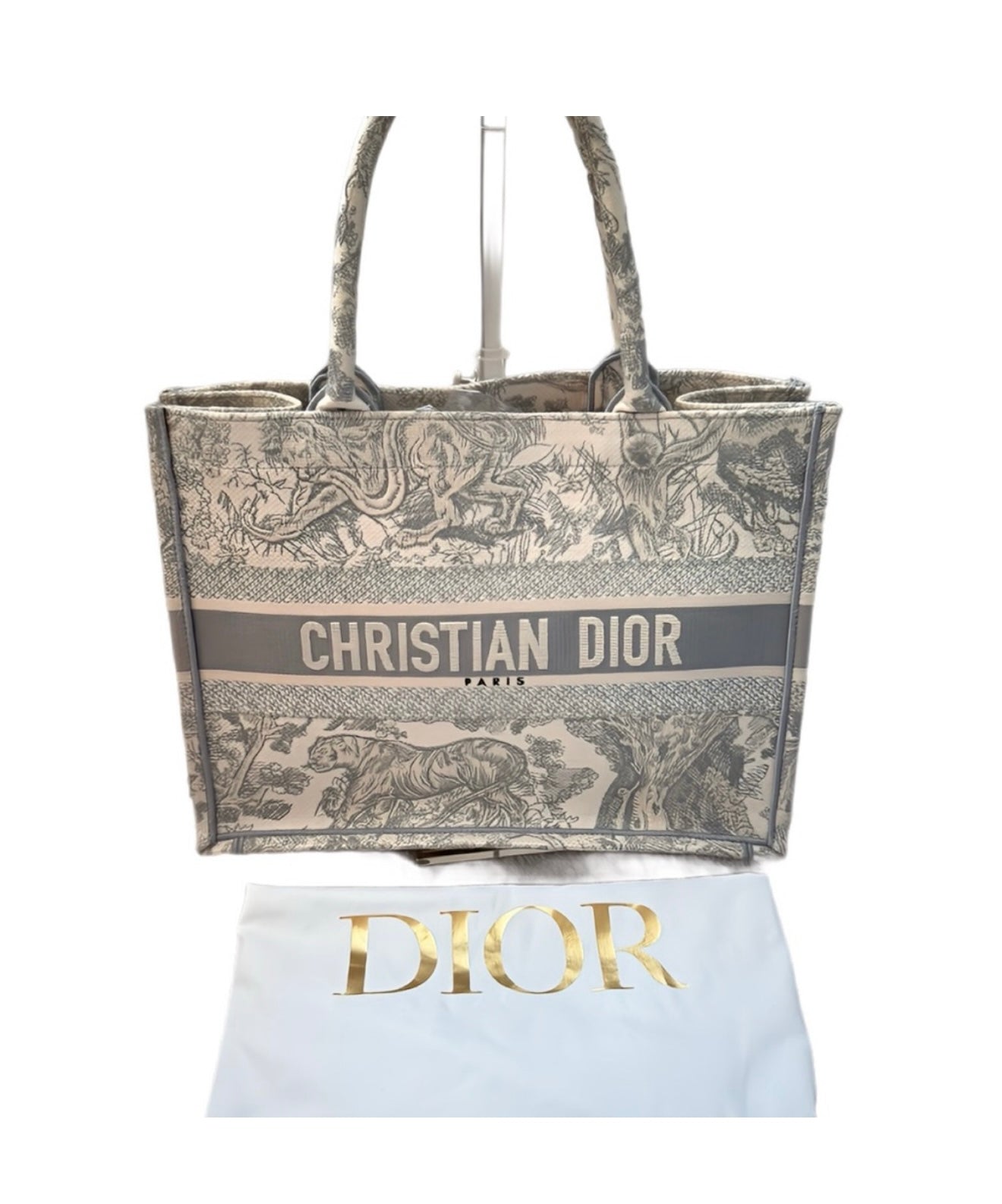 Christian Dior Beige and Gray Book Medium Tote (Dust bag and Paper bag included)